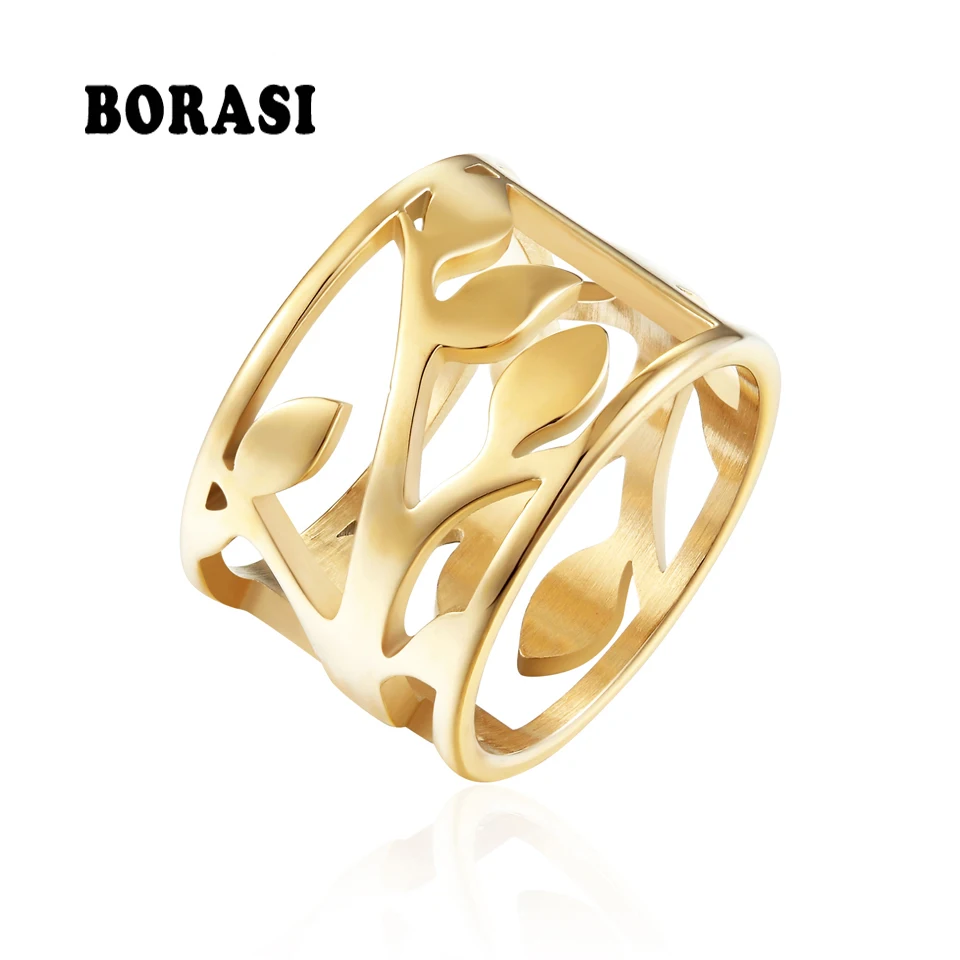 BORASI Новинка 2019 лидер продаж женские кольца из нержавеющей стали в виде листьев