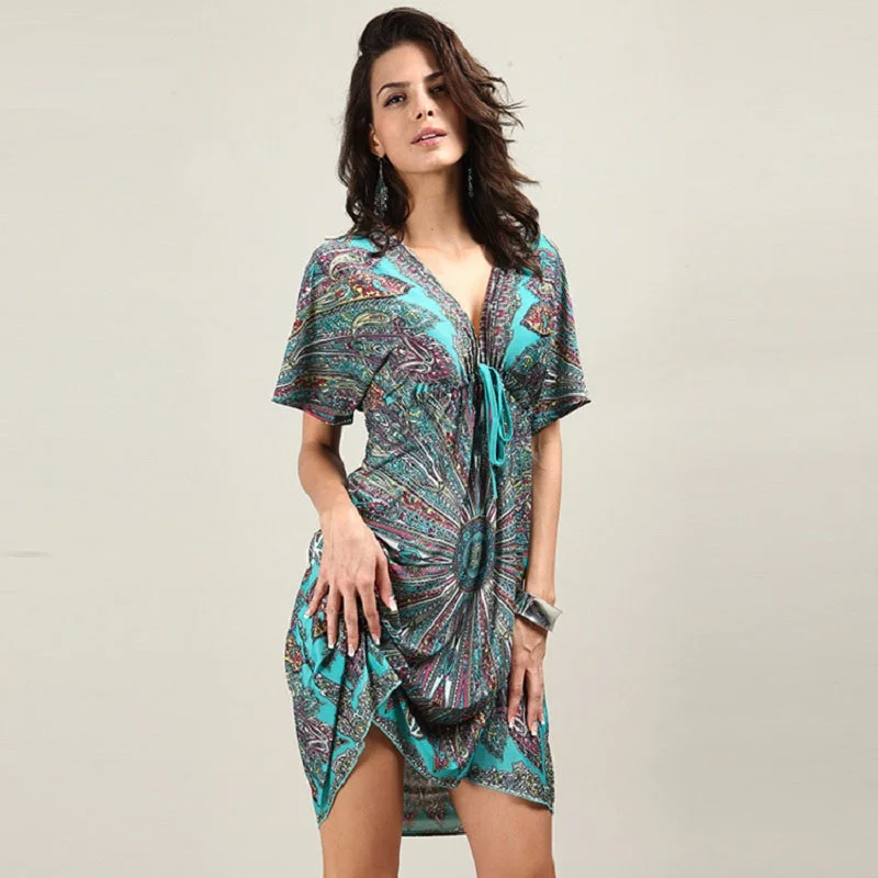 Размера плюс повседневные женские платья 2019 Лето Глубокий V-образный вырез