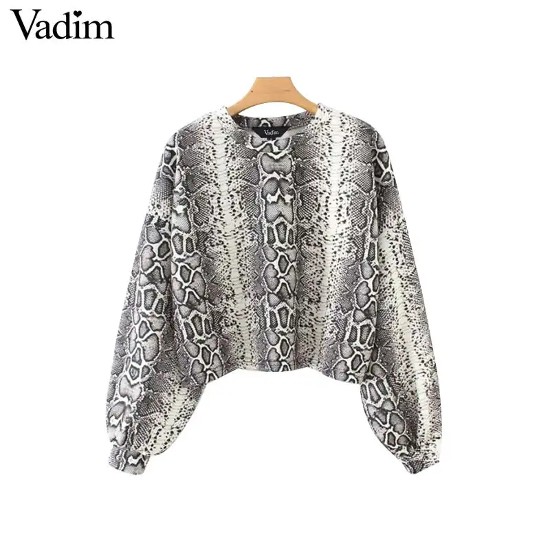 Vadim women snake print oversized sweatshirts short style loose-fitting sleeve animal pattern pullovers loose crop tops HA208 | Женская