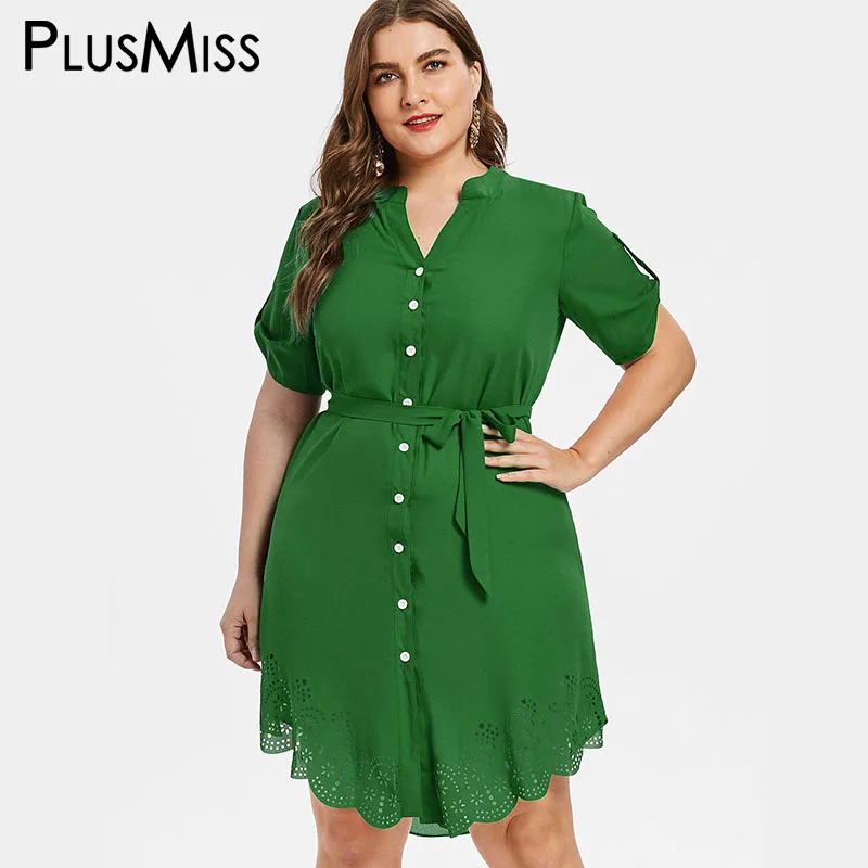 Plusmiss плюс Размеры черный футболка с коротким рукавом платье поясом 5XL женские
