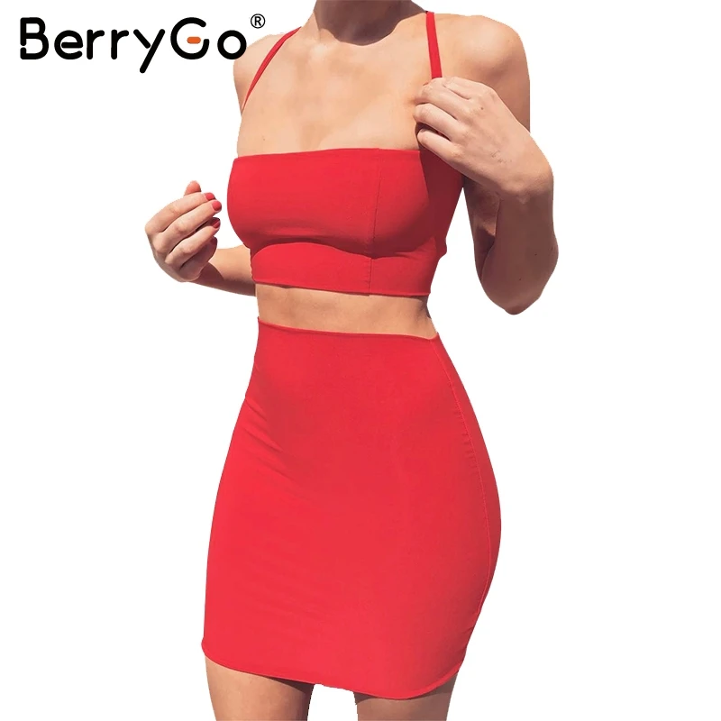 BerryGo сзади на шнуровке пикантные Холтер Женщины платье из двух частей