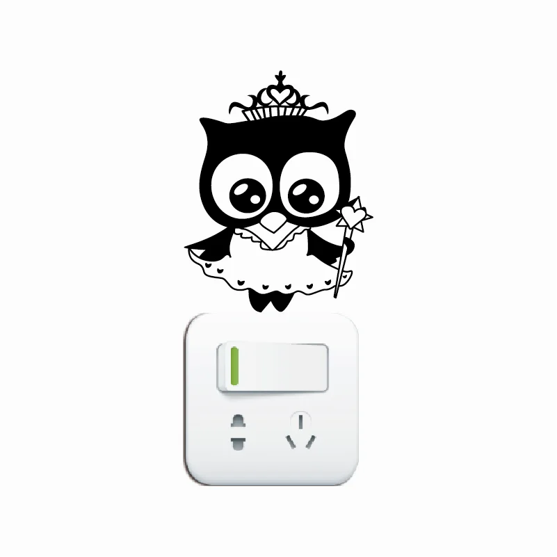 Сова 10 сова принцесса с короной выключатель света мультяшная наклейка животное
