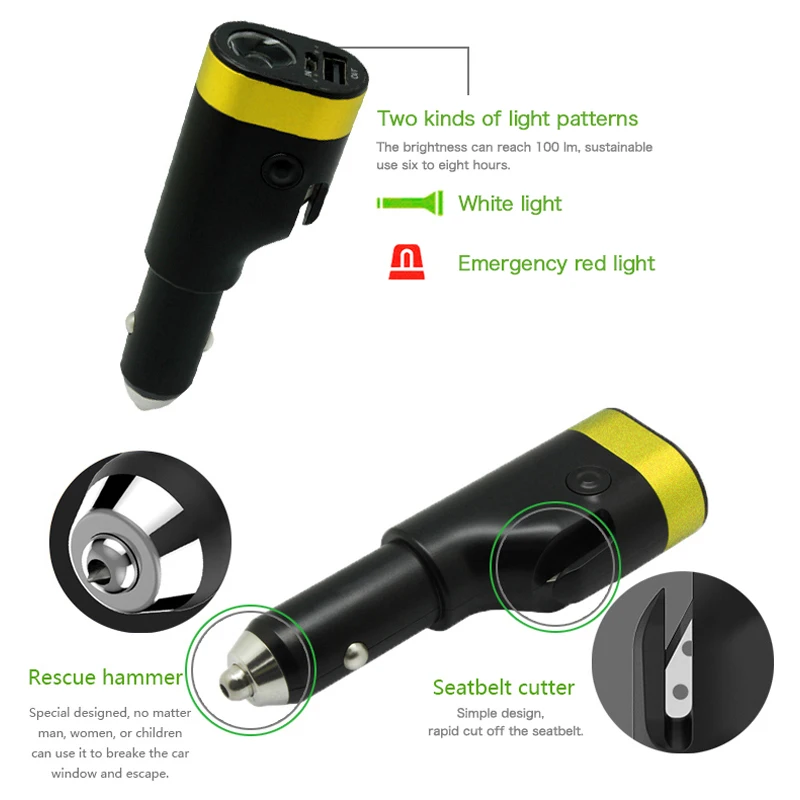 1 шт. черное многофункциональное автомобильное зарядное устройство с USB-портом
