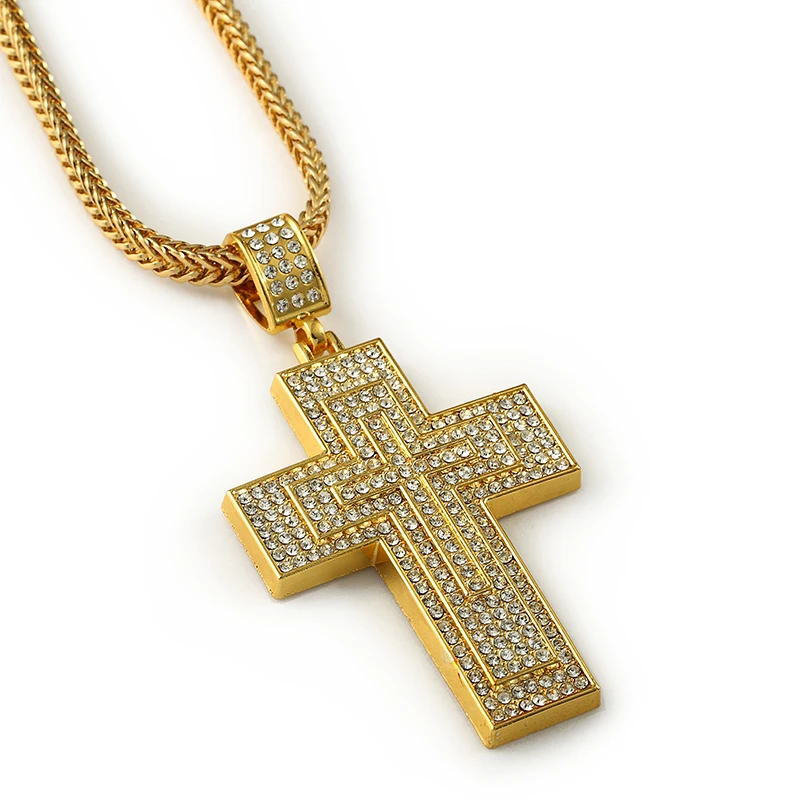 Эффектные золотые цепочки с украшением в виде Иисуса Христа подвески со стразами