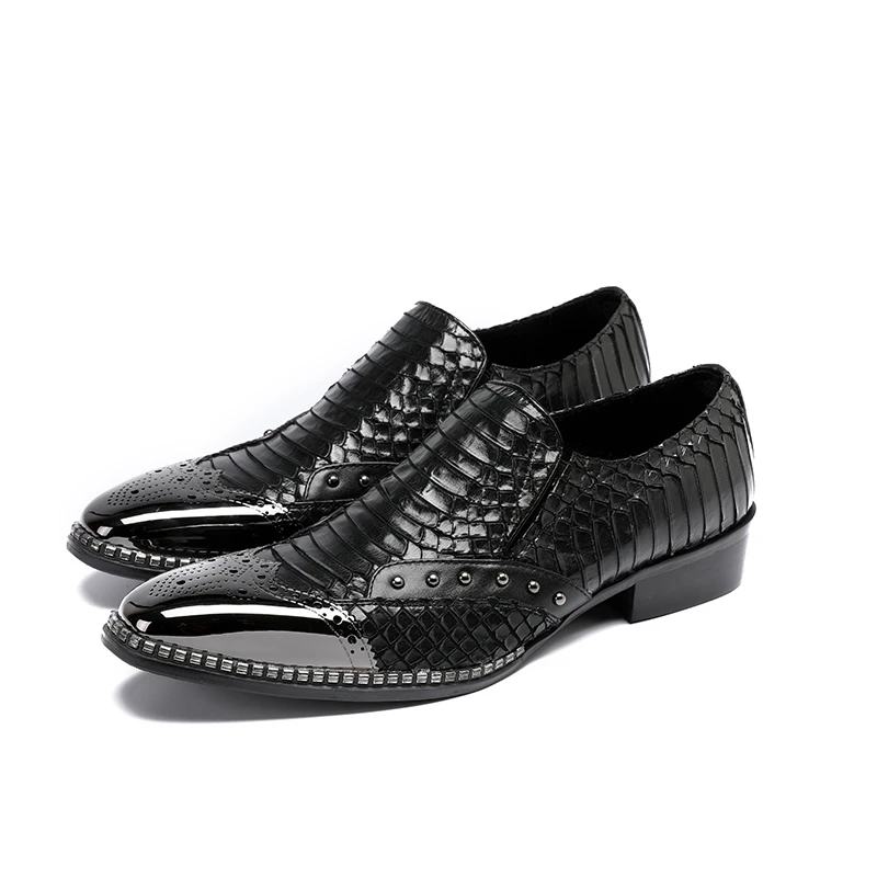 Luxury Design Elegant Formal Shoes For Men Embossed Leather Dress Rivets Slip On Black Causal Loafers Plus Size 46 | Обувь