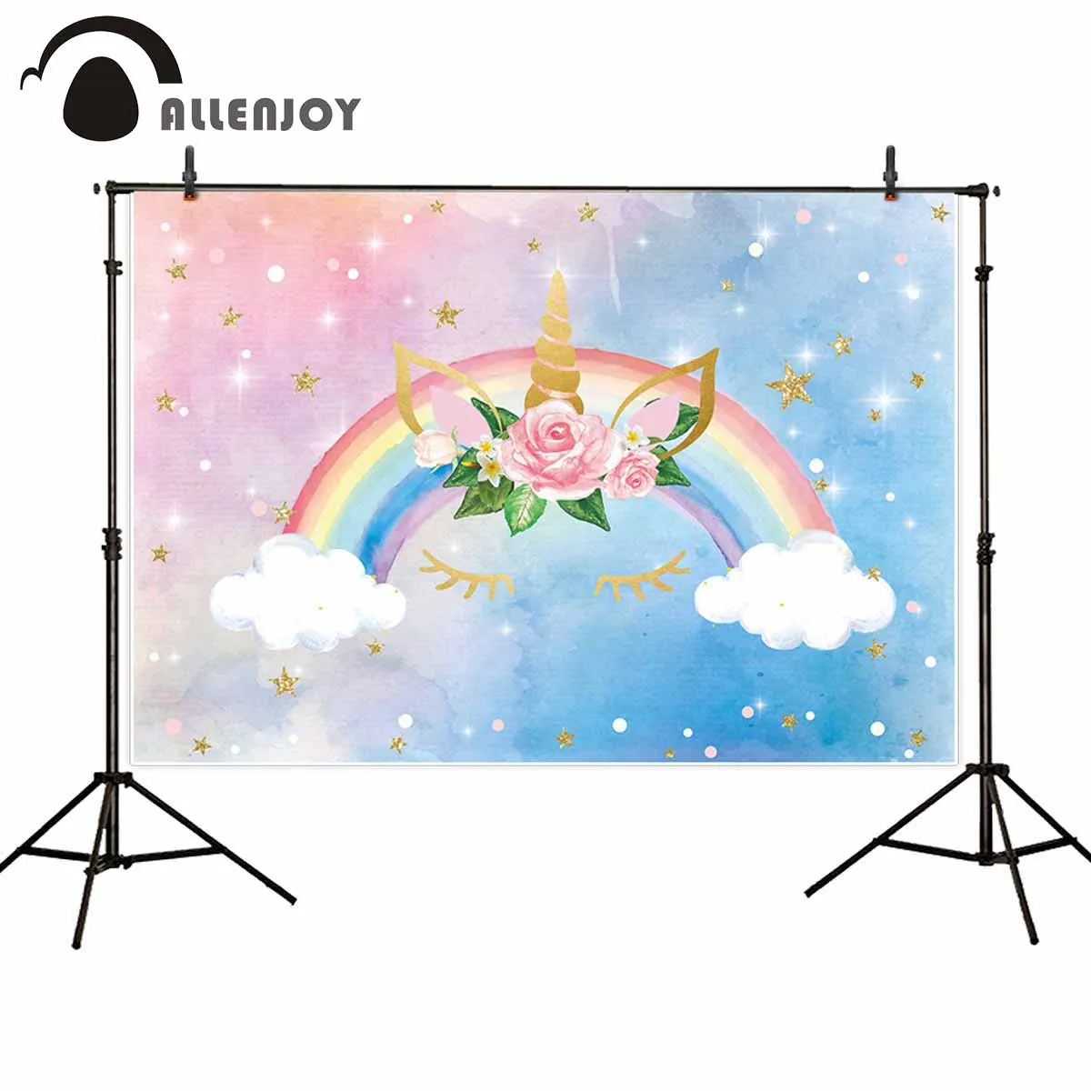 

Allenjoy backgrounds for photography studio flower gold stars glitter pink blue gradient sky backdrop Unicorn rainbow photocall
