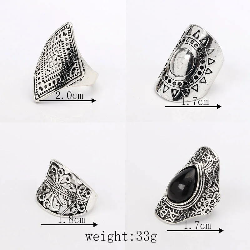 Винтажный этнический стиль черный камень Готический bague femme noire 4pic/sit крошечные
