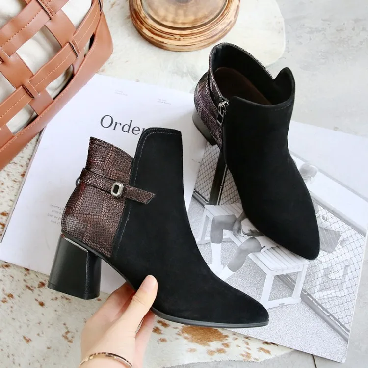 MLJUESE/женские ботильоны из замши зимняя короткая плюшевая пряжка на ремешке