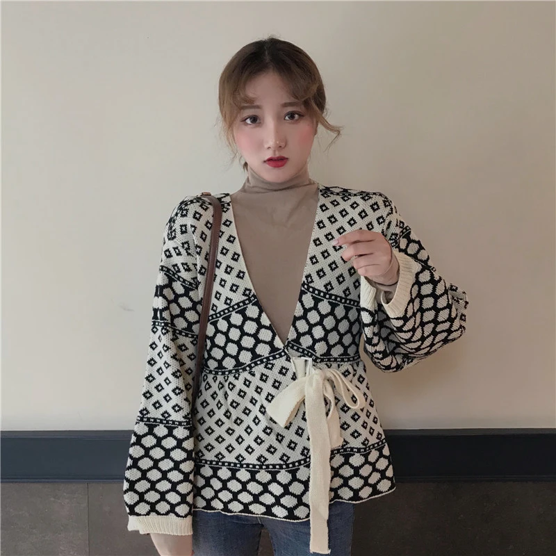 Alien Kitty Fashion Women Autumn Long Sleeve Jacket 2018 Ladies Elegant Open Stitch Loose Geometric Sashes Sweater Coat Casacos | Женская