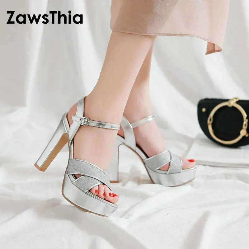 ZawsThia/ г.; Летние Серебристые золотистые блестящие женские туфли с перекрестными ремешками; женские босоножки на платформе и высоком тонком каблуке; Женская обувь в гладиаторском стиле