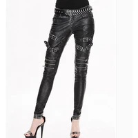 devil fashion new winter womens trousers black broze female long pants gothic style faux leather mid waist leggings