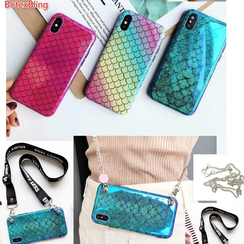 Для iphone XS MAX чехол Роскошная рыбья чешуя Мягкая силиконовая сумка через плечо чехол для телефона для iphone 11 pro max чехол для iphone X XR 7 7PLUS 6 6S plus 8 8plus чехол на цепочке