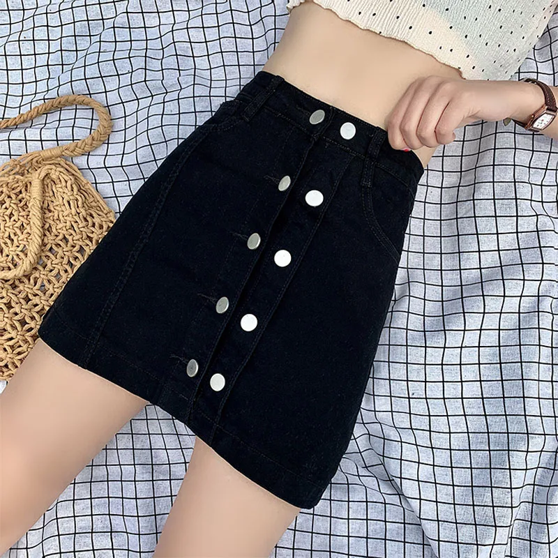 Женская двойная джинсы с высокой талией юбка Уличная трапециевидная джинсовая