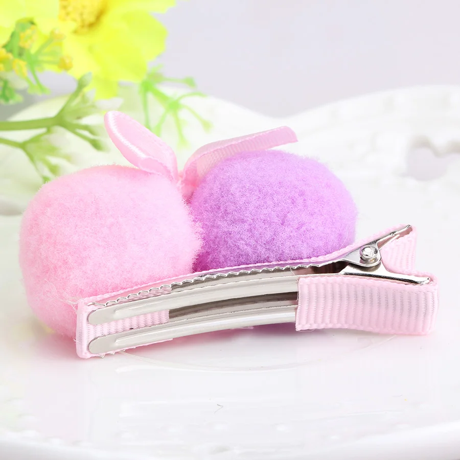 Разноцветные заколки для волос с помпоном ярких цветов ручной работы милые