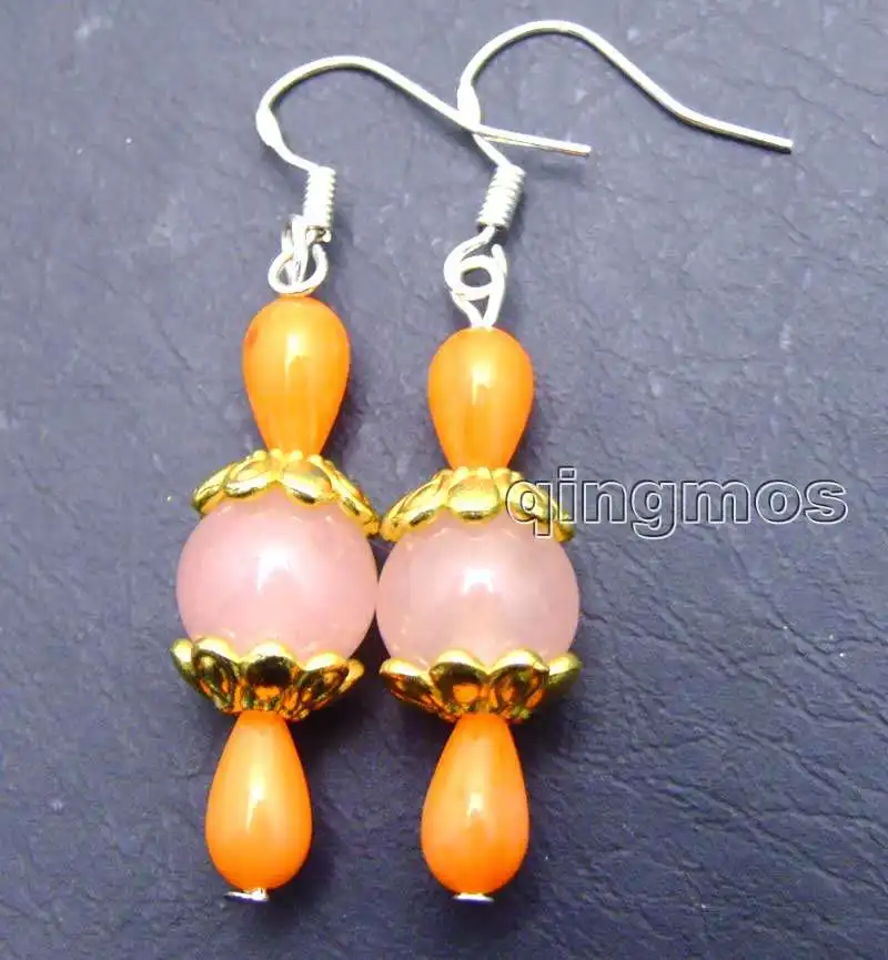 SALE 5*9mm orange drop coral and 10mm pink beads earring silver s925 hook-ear416 wholesale/retail Free shipping | Украшения и