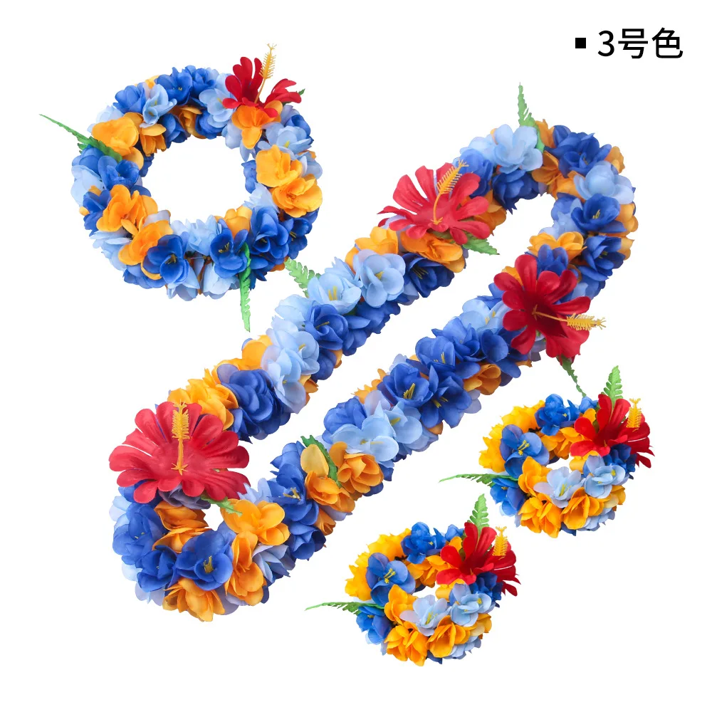 4pcs High Quality Hawaiian Garland Artificial Flowers Necklace Headband Set Wedding Fancy Dress Beach Fun Party Decor DIY gift | Дом и сад