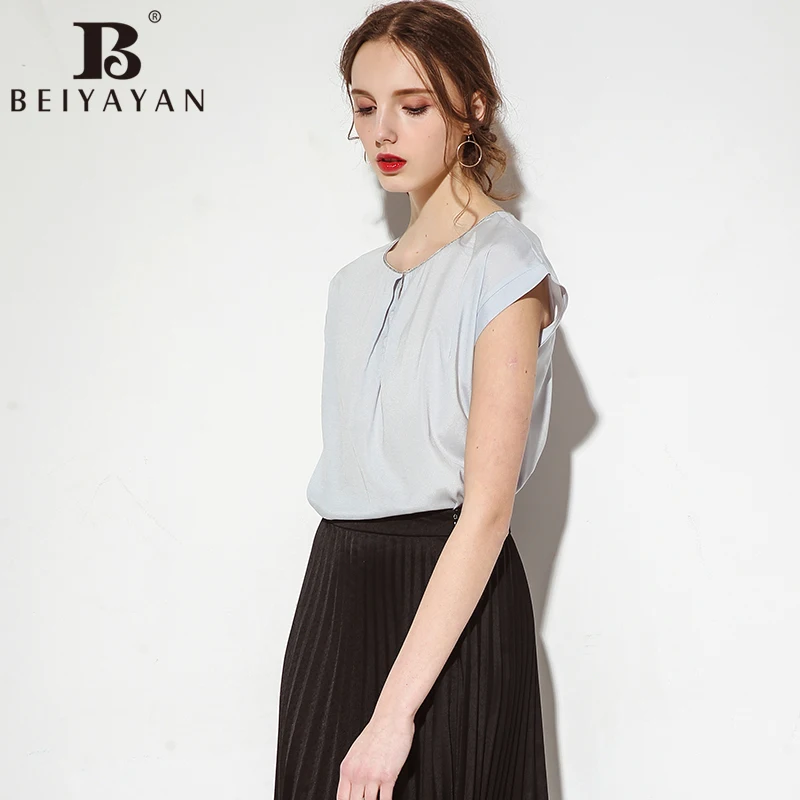 Beiyayan Высокое качество шелк Для женщин рубашка короткий рукав Бисер украшения