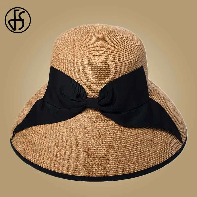 Женские соломенные шапки FS летняя пляжная Складная широкополая шляпа с кантом