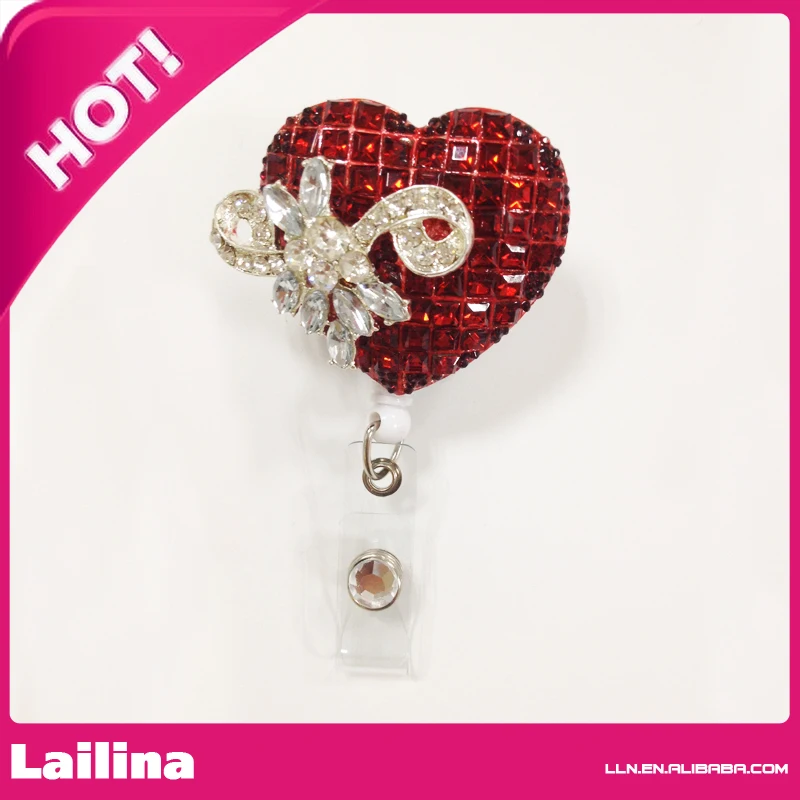 Оптовая продажа стразы ID выдвижной держатель значка красный и серебристый