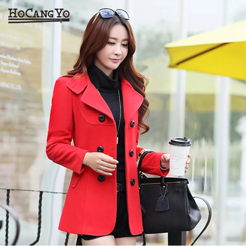 HCYO Women Woolen Coat Winter Short Lapel Double-breasted Slim Overcoats Plus Size Elegant Womens Coats and Jackets | Женская одежда