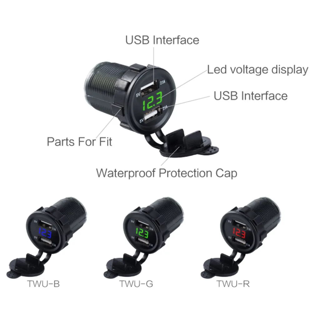 12V 3.1A DC автомобильный Стайлинг мотоцикл двойной USB светодиодный разъем зарядного устройства с кабелем Напряжение Вольтметр Панель