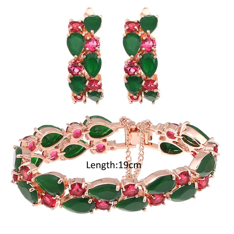 GreenRed RoseGold 19 Роскошные 6 цветов Мона Лиза Ювелирные наборы с высшего качества AAA кубический циркон для женщин классические свадебные ювелирные наборы AS100 - Окраска металла: GreenRed RoseGold 19