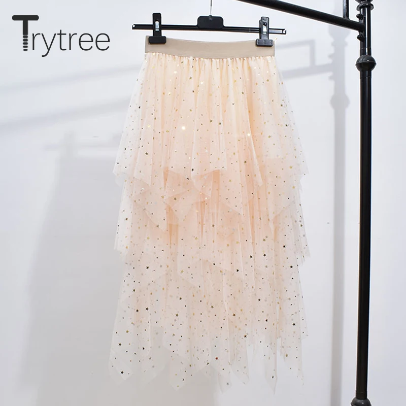 Женская многослойная сетчатая юбка Trytree романтичная мини с блестками|Женские