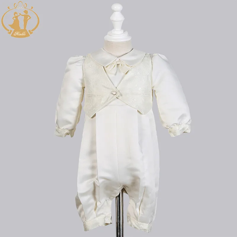 Ivory with bow Nimble/Крестильные платья для маленьких мальчиков; атласные торжественные комбинезоны для мальчиков; Одежда для новорожденных; Детские платья для крещения цвета слоновой кости; Возраст 0-12 месяцев - Цвет: Ivory with bow