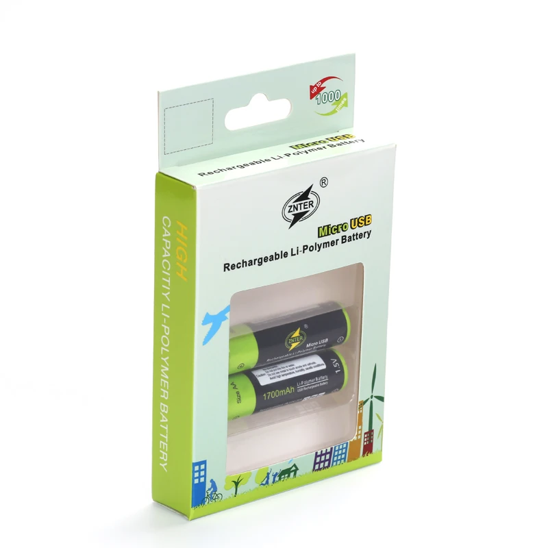 ZNTER 2/4 шт. AA перезаряжаемая батарея 1 5 в 1700 мАч USB зарядка литиевая с Micro зарядным