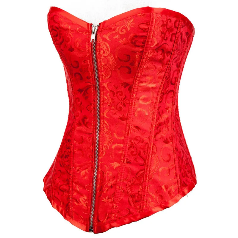 Винтаж Для женщин жаккардовая ткань спереди корсет на молнии Корсеты и бюстье