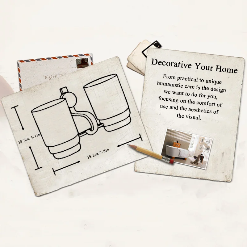 

Ceramic Cup Toothbrush Holder Chrome Brass Bathroom Storage Shower Double Tooth Brush Toothpaste Rack Wall Mount Tumbler Holder