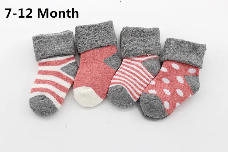 red 7 to 12month Теплые зимние носки для малышей, 4 пар/лот Милые Мягкие осенние носки для новорожденных девочек носки в полоску и горошек для маленьких мальчиков - Цвет: red 7 to 12month