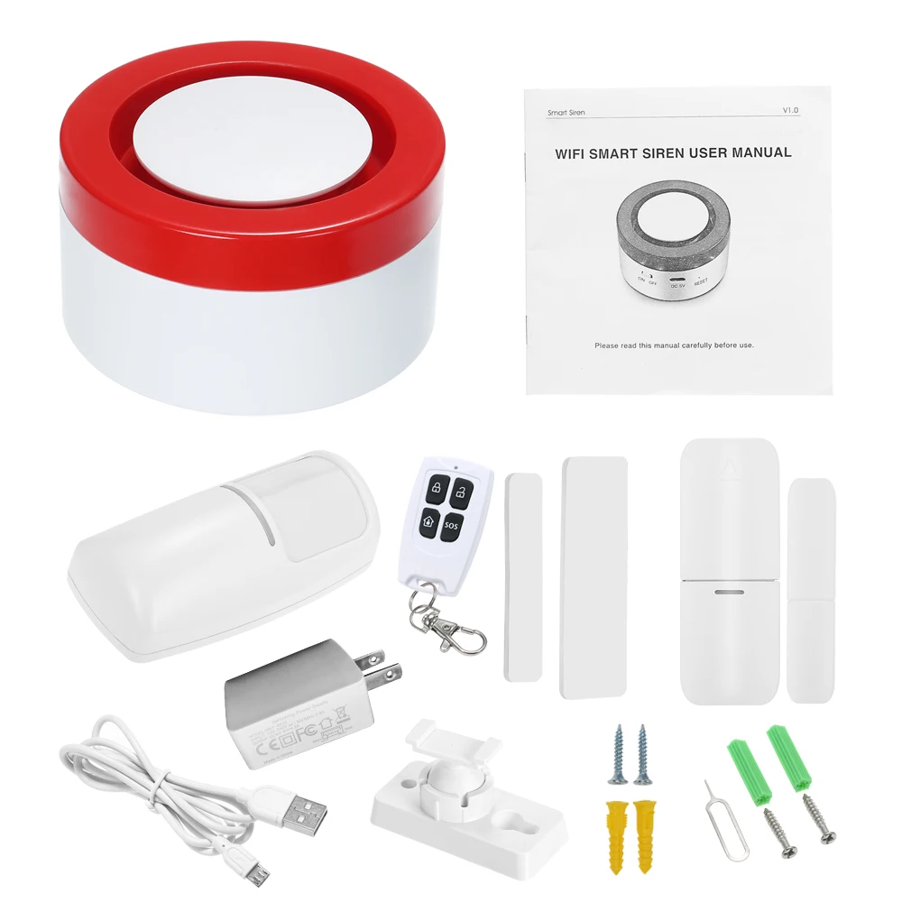 Alarm System US Plug 433 МГц беспроводной wifi-шлюз хост и сирена 2 в 1 wifi умная система охранной сигнализации дверной датчик связь умный переключатель и wifi камера - Цвет: Alarm System US Plug
