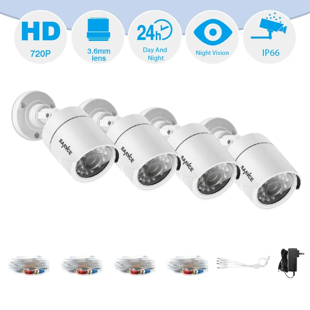SANNCE, 4 шт., AHD HD 720 P, цилиндрическая ip-камера, для помещений и улицы, водонепроницаемая, умная, инфракрасная камера ночного видения, камера видеонаблюдения