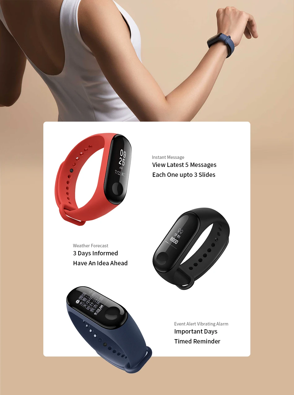 Xiaomi mi Band 3 умный браслет на запястье фитнес-трекер 0,7" OLED сенсорный экран 50 м водонепроницаемый mi Band 3 Смарт-часы