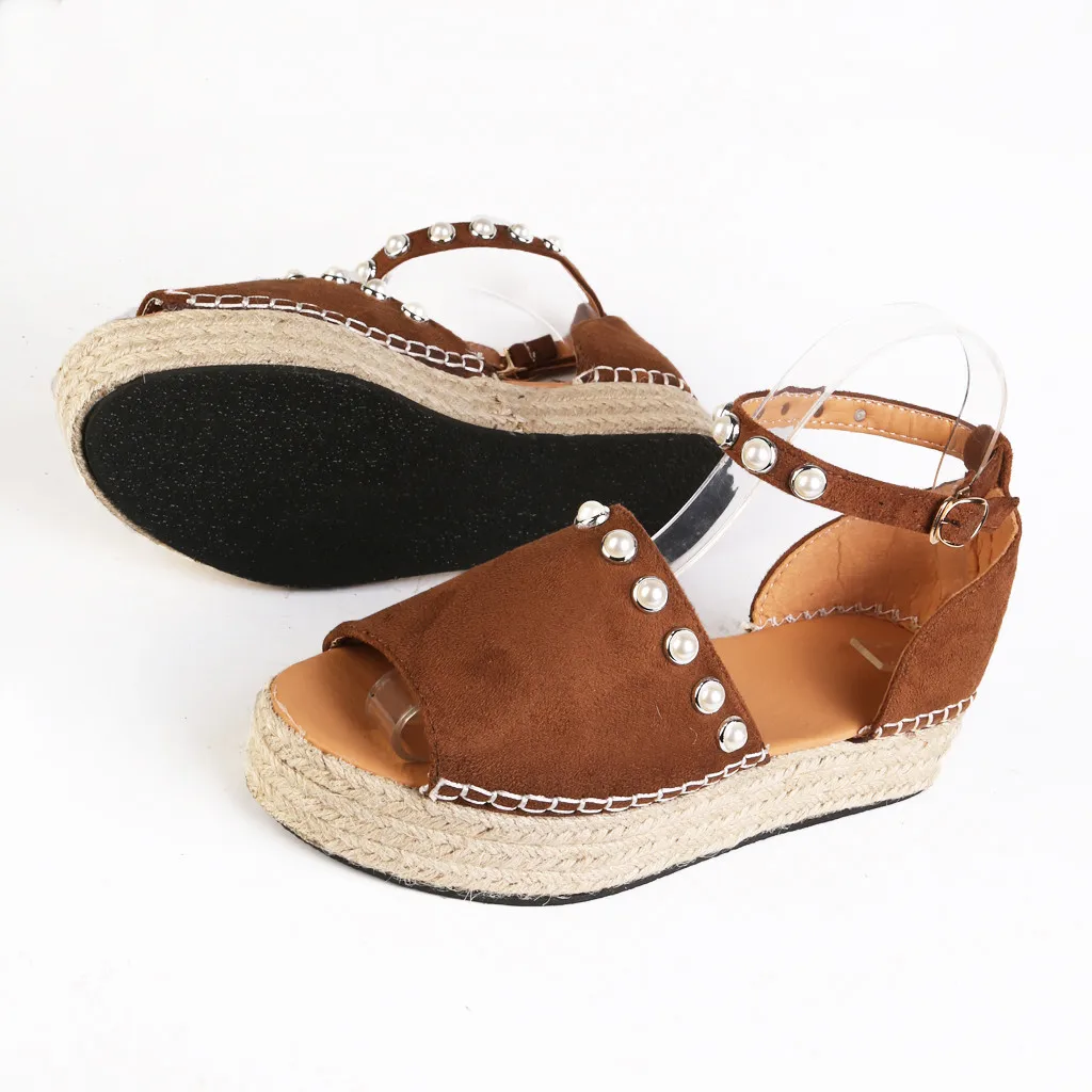 Сандалии SAGACE женские с ремешком из жемчуга босоножки на танкетке леопардовым