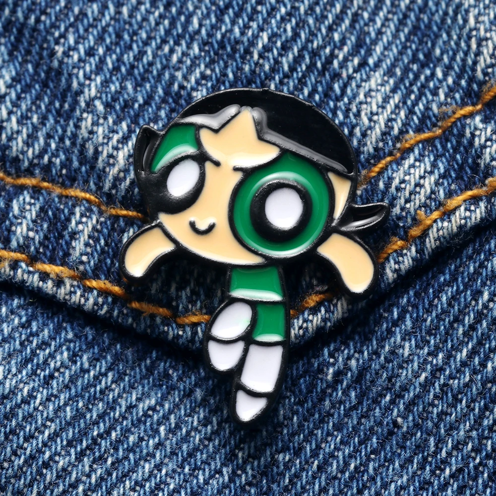 3 стиля Powerpuff девушки синий мультфильм глаза милая металлическая Глянцевая воротник булавка Нагрудный значок Ювелирная брошь подарки для детей - Окраска металла: 273