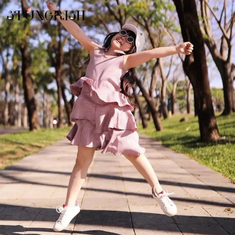 Summer girls dress elegant frocks layered fluffy design unique style clothing children summer pink kids clothes casual | Детская одежда