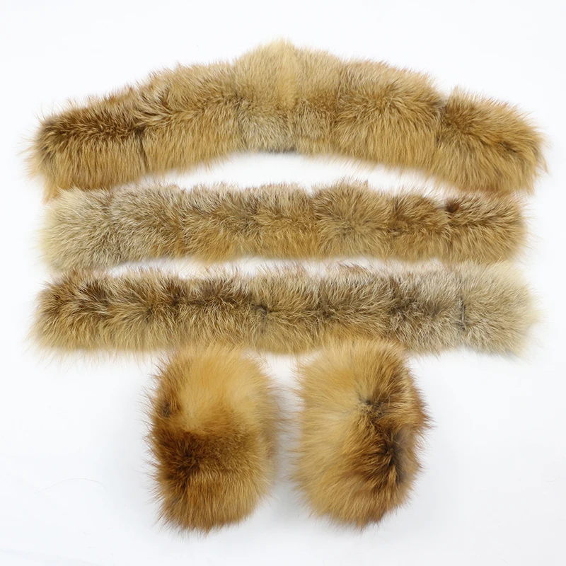 gold fox fur OFTBUY/; воротник из натурального меха; манжеты; большой натуральный мех енота; лисий мех; Зимняя мода - Цвет: gold fox fur