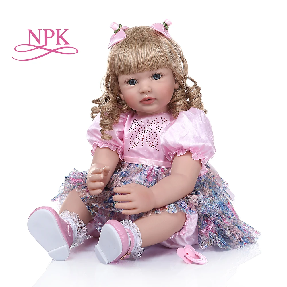 NPK60CM Реалистичная кукла reborn baby силиконовая для девочек с длинными вьющимися