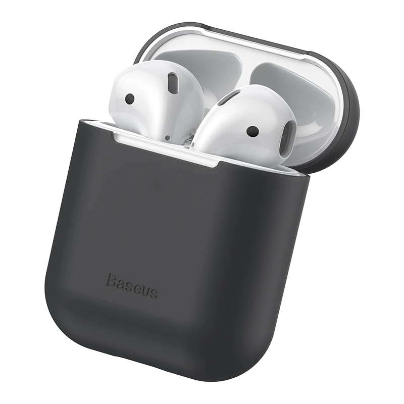BLACK Чехол Baseus для наушников AirPods, Цветной силиконовый чехол для AirPods 2, 1 чехол, беспроводной Bluetooth чехол для наушников Airpods - Цвет: BLACK