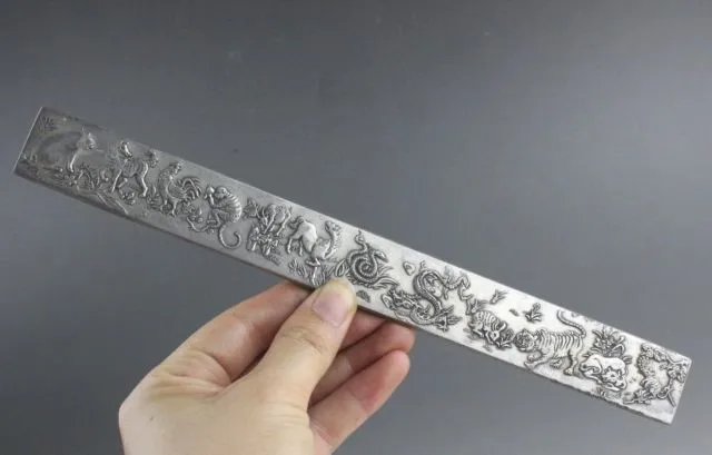 Продуманная Древняя китайская Серебряная статуя зодиака Miao благоприятная