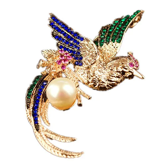 Брошь с натуральным пресноводным жемчугом булавки CZ горный хрусталь Феникс