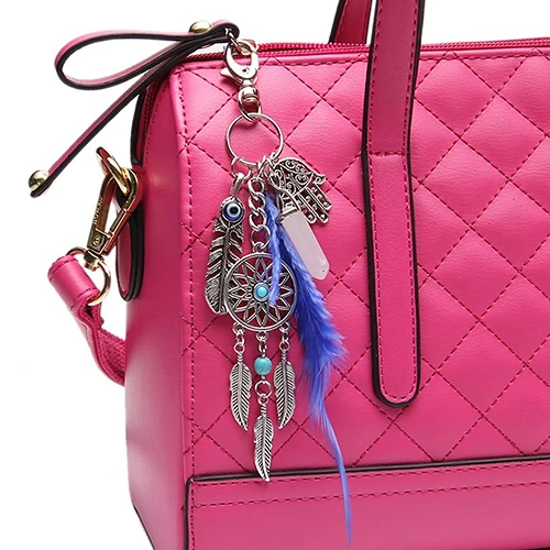 Винтажный брелок с перьями и кисточками в стиле бохо Ловец снов Hamsa для ключей|key