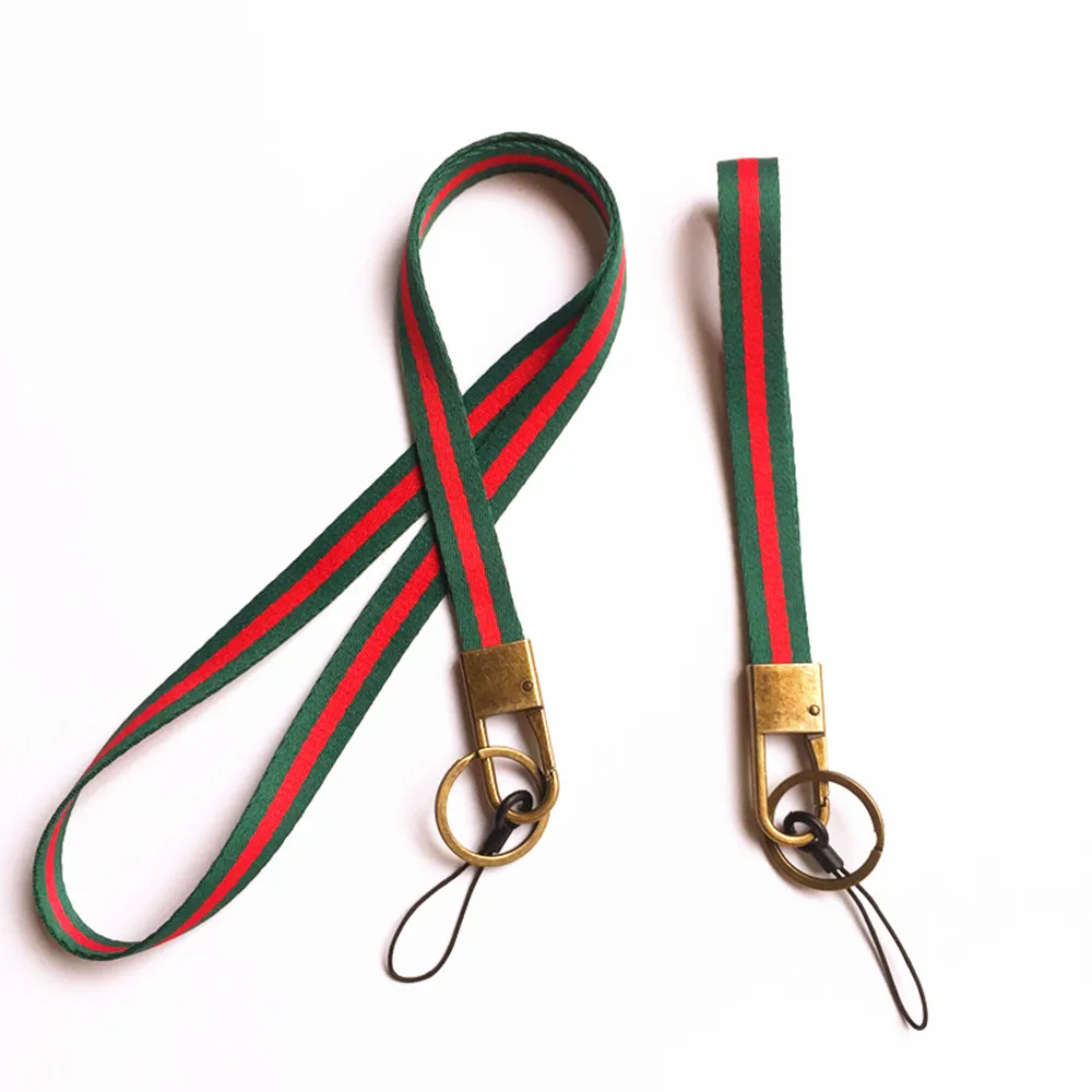 Soft Woven Stripe Neck Lanyard and Hand Wrist Strap for Cell Phone Camera KeyChain ID NameTag Badge Etc Device With Bronze Hook