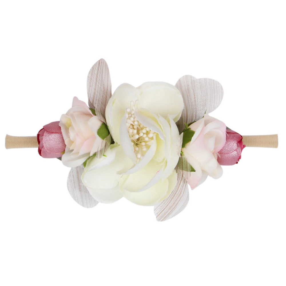 19 IBOWS Hair Accessories Lovely Baby Headband Fake Flower Nylon Hair Bands For Kids Artificial Floral Elastic Head Bands Headwear - Цвет: 19