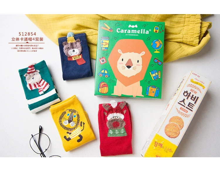 CM512734-512854, г., Новое поступление, яркие жаккардовые хлопковые носки Caramella красные носки для девочек с рождественской тематикой