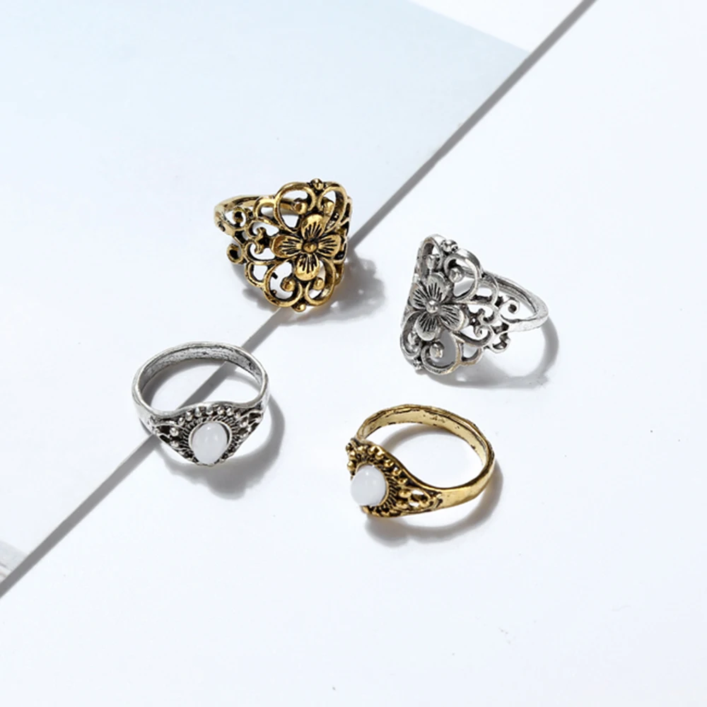 YAOLOGE ретро набор колец на сустав пальца винтажный узор цветок для женщин хвост