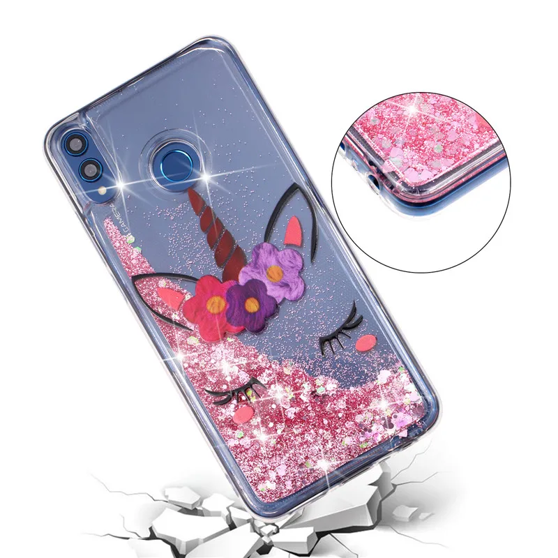 Мягкий чехол для Etui Huawei Honor 8X, чехлы для Huawei Honor 8X8 X, чехол с рисунком, блестящий чехол с динамической жидкостью, Женский чехол
