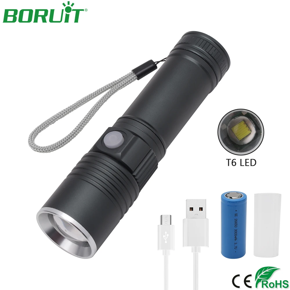 BORUiT масштабируемой XML T6 светодиодный вспышка светильник USB Перезаряжаемые
